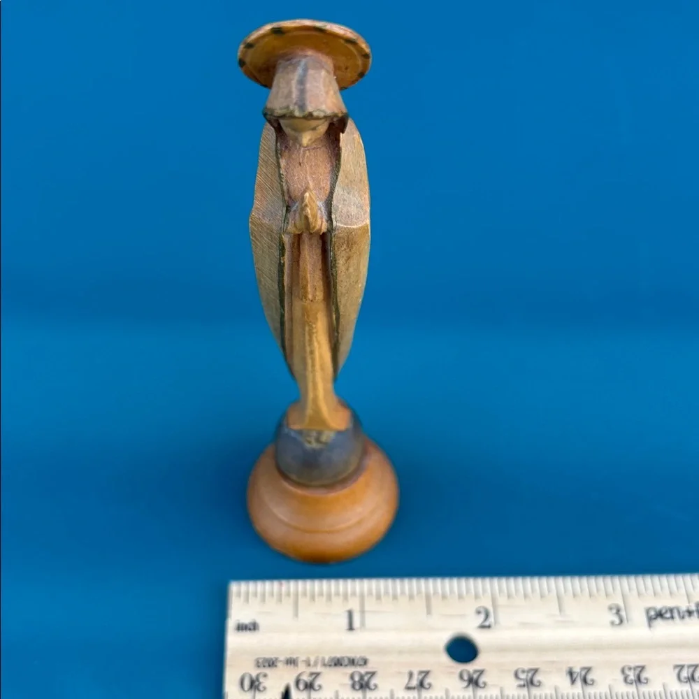 Vintage Hand Carved Wood Virgin Mary Statue